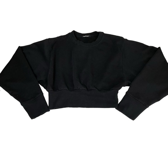 Talentless Dolman Crop Crewneck Pullover Sweatshirt Black - Picture 11 of 12